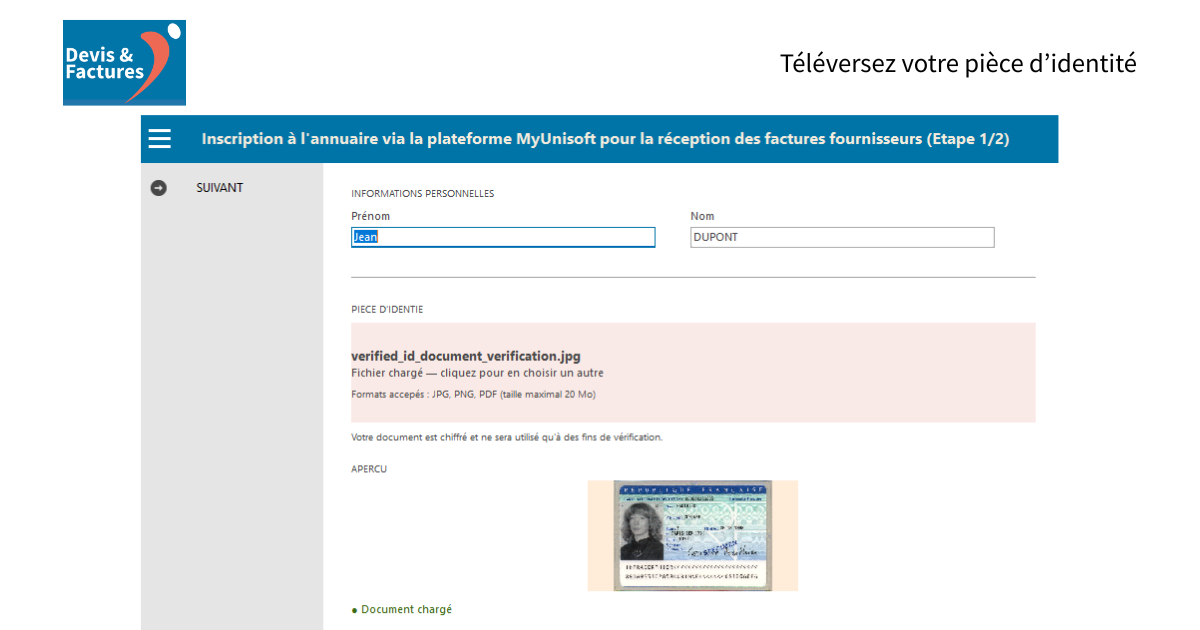 Étape 3 — Téléversez votre pièce d'identité.