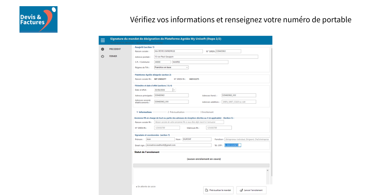 Étape 4 — Vérifiez vos informations et renseignez votre numéro de portable.